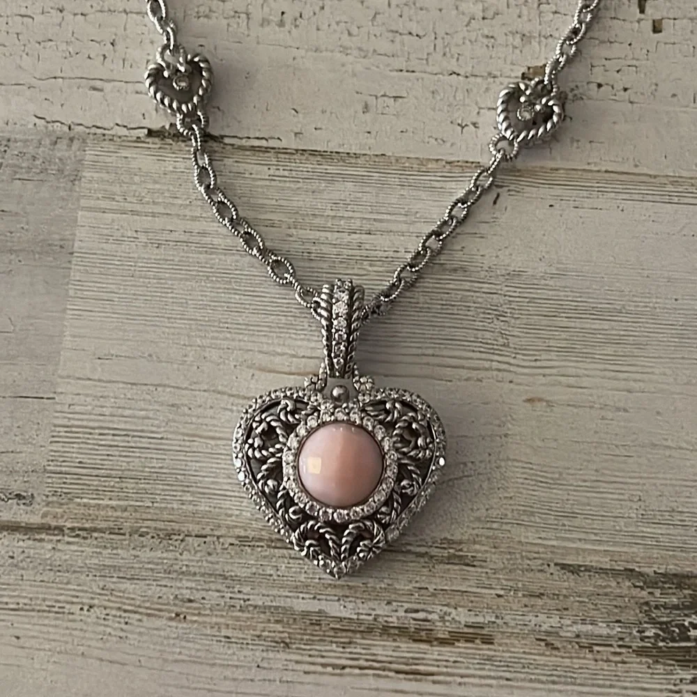 Judith Ripka Pink CZ Heart Enhancer Sterling Silver Station Necklace